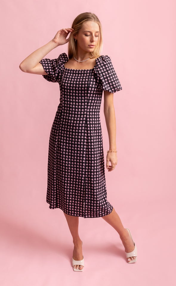 CDC Square Neck Midi Dress Black/pink