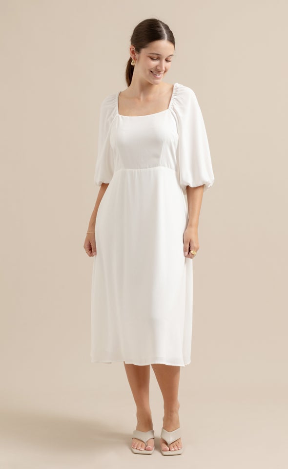 CDC Square Neck Midi Dress Cream