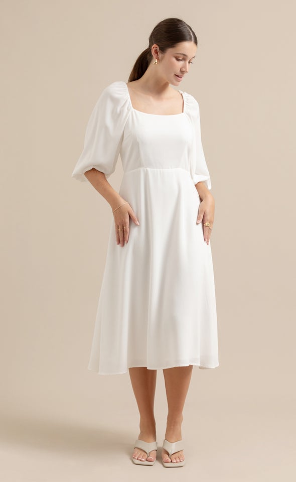 CDC Square Neck Midi Dress Cream