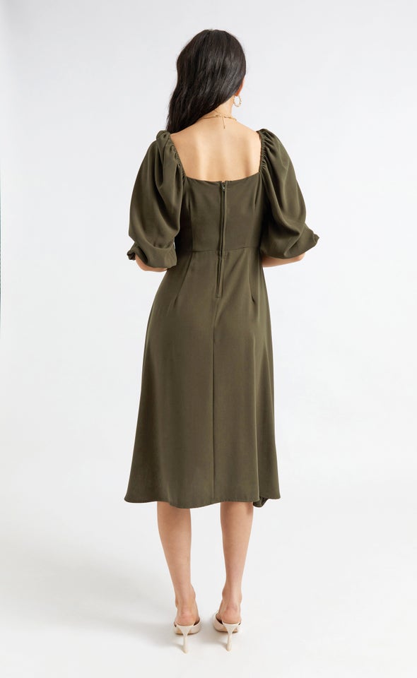 CDC Square Neck Midi Dress Khaki