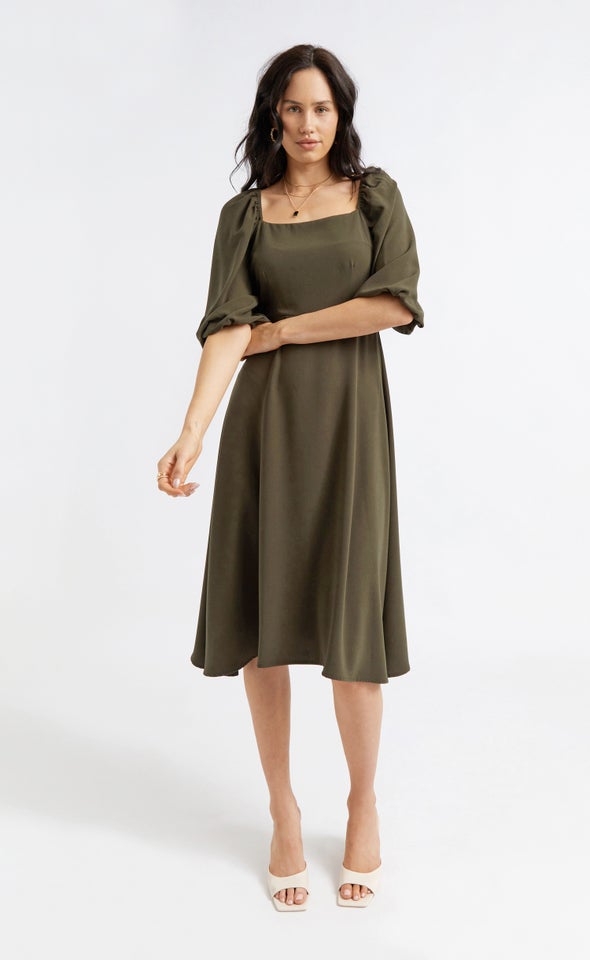 CDC Square Neck Midi Dress Khaki
