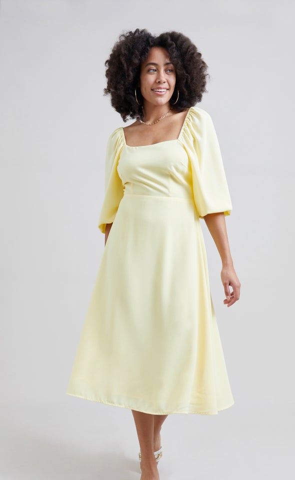 CDC Square Neck Midi Dress Lemon