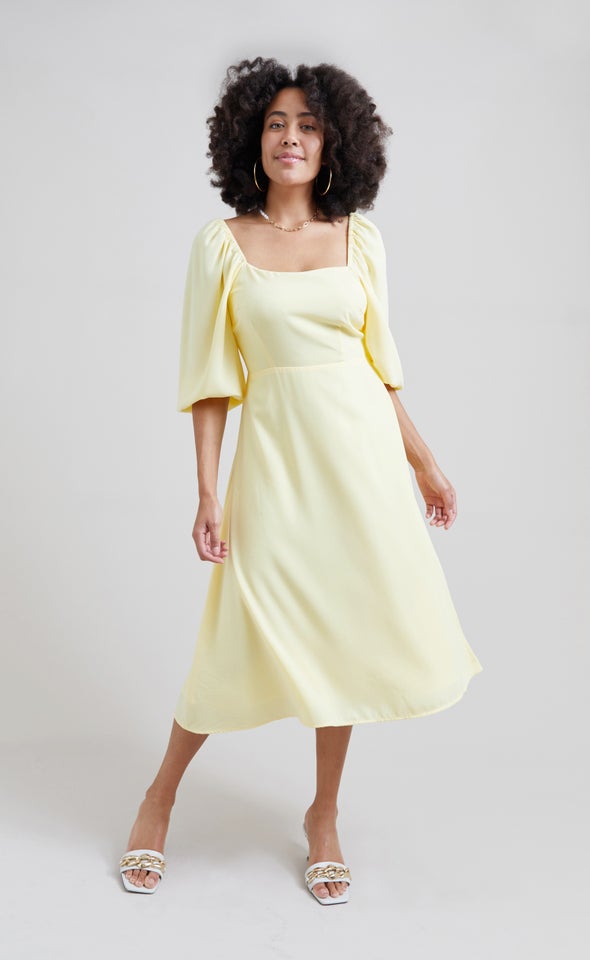 CDC Square Neck Midi Dress Lemon