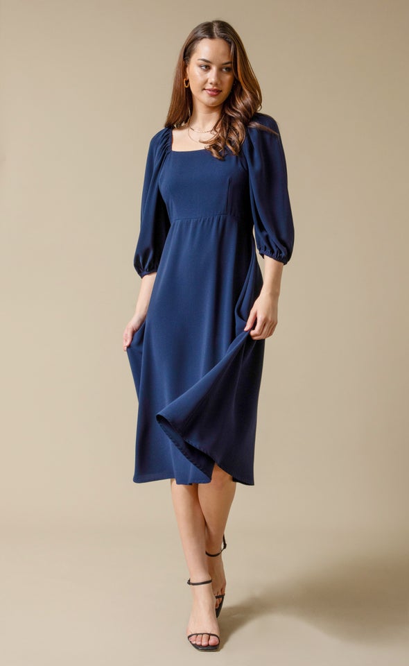 CDC Square Neck Midi Dress Navy