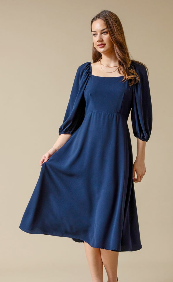CDC Square Neck Midi Dress Navy