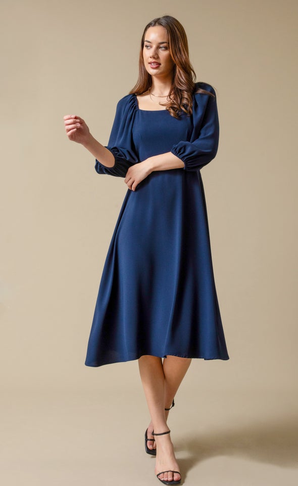 CDC Square Neck Midi Dress Navy