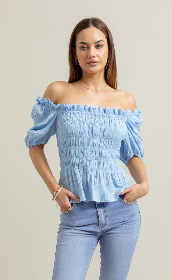 CDC Square Neck Shirred Top Baby Blue