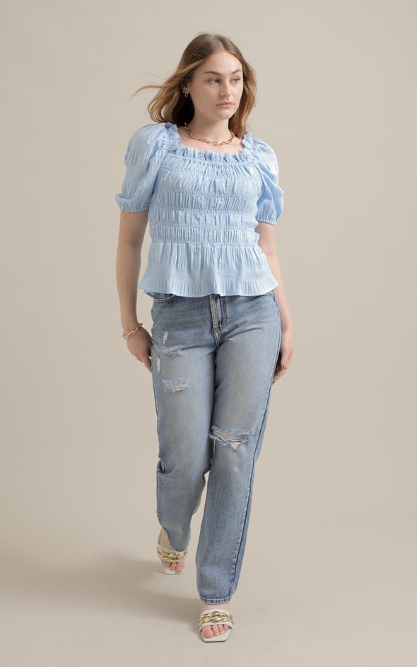 CDC Square Neck Shirred Top Baby Blue