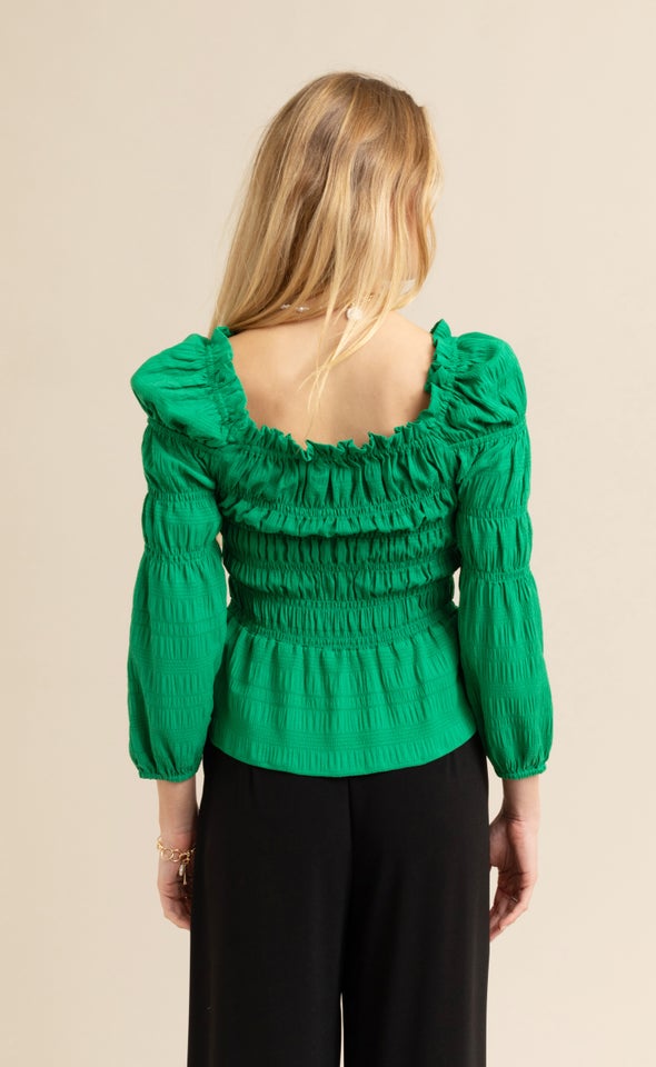 CDC Square Neck Shirred Top Green