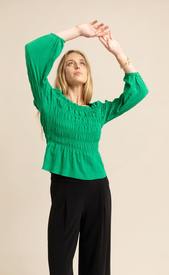 CDC Square Neck Shirred Top Green