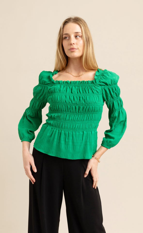 CDC Square Neck Shirred Top Green