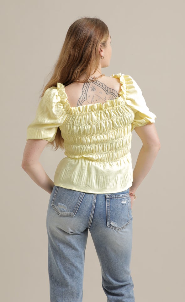 CDC Square Neck Shirred Top Lemon