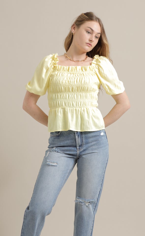 CDC Square Neck Shirred Top Lemon