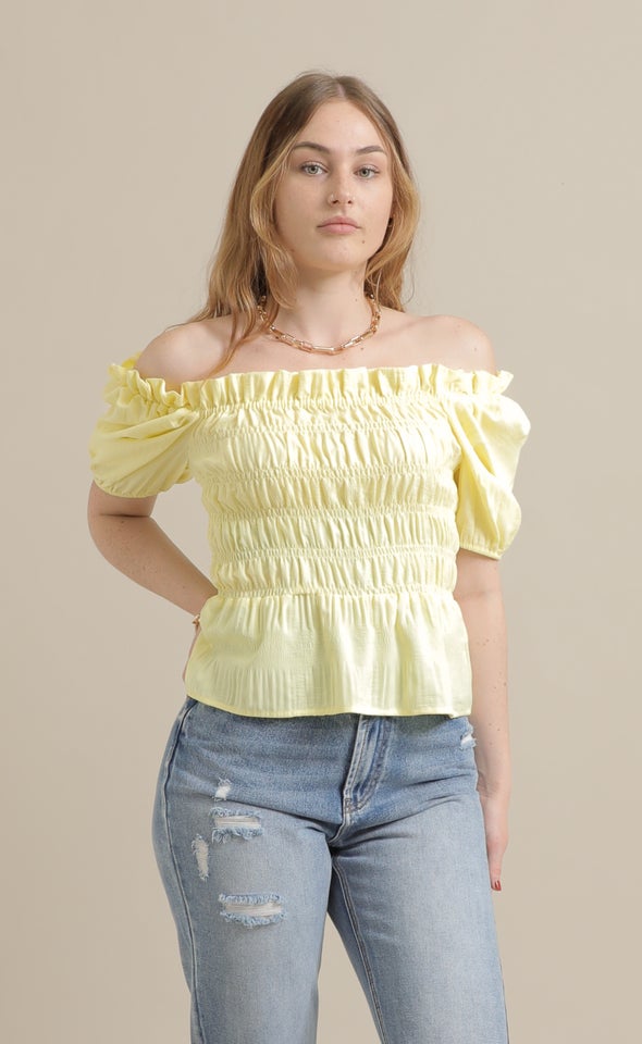 CDC Square Neck Shirred Top Lemon