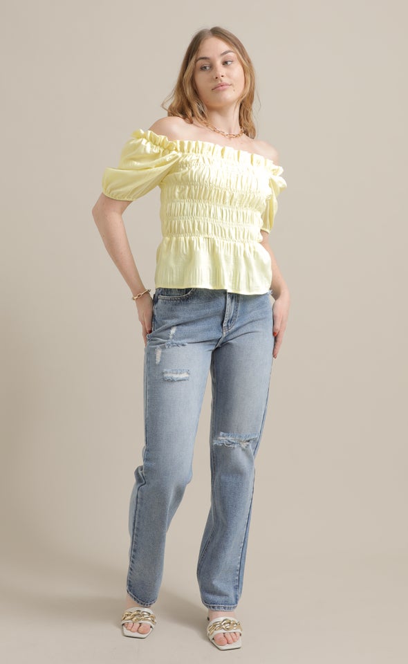 CDC Square Neck Shirred Top Lemon