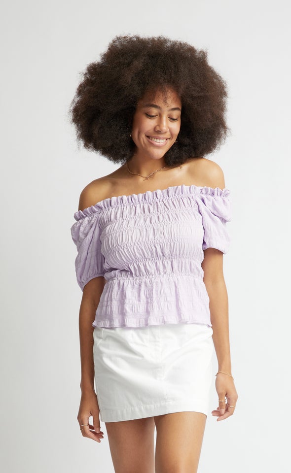 CDC Square Neck Shirred Top Lilac