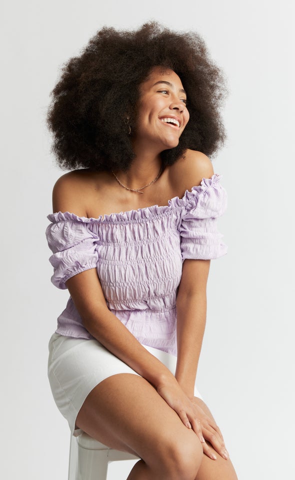 CDC Square Neck Shirred Top Lilac
