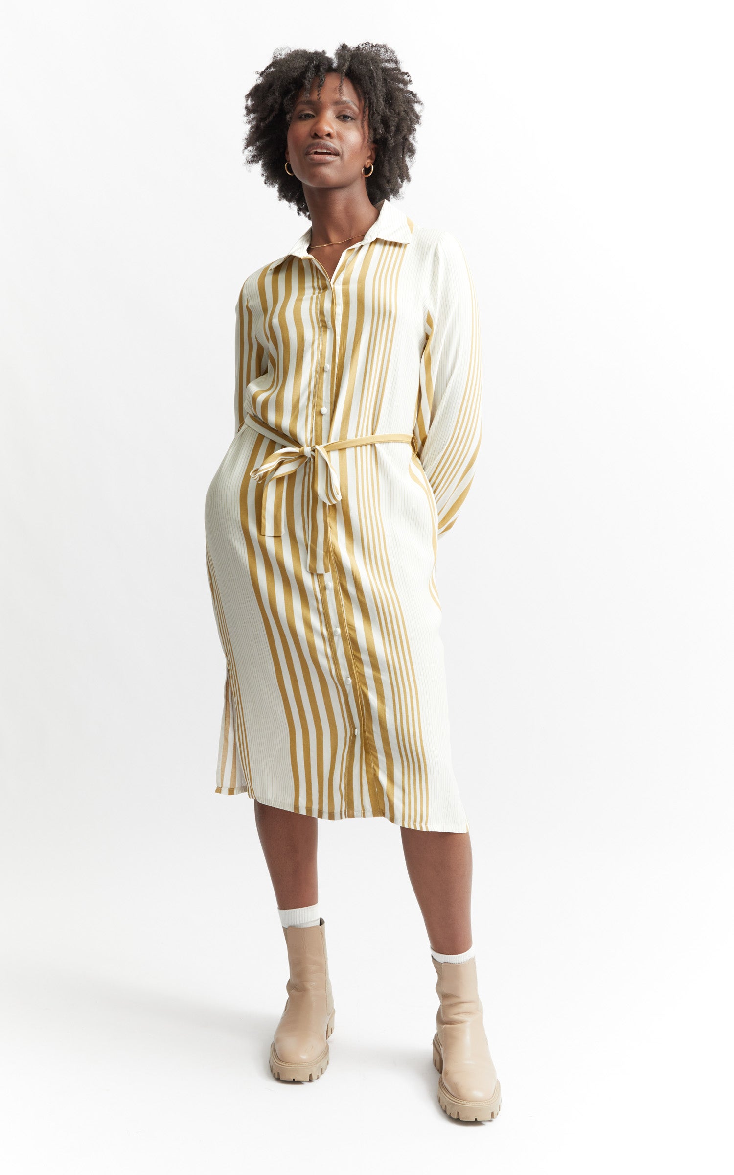 striped shirt dress midi