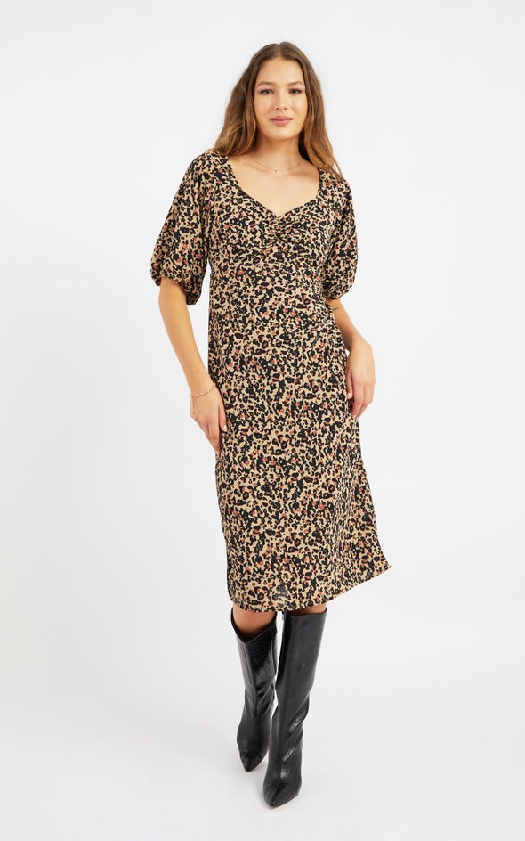 CDC Sweetheart Bias Midi Dress Leopard Print