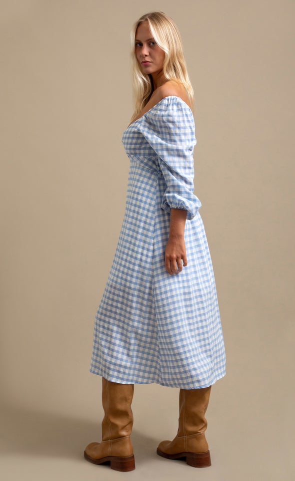 CDC Sweetheart LS Midi Dress Cream/blue