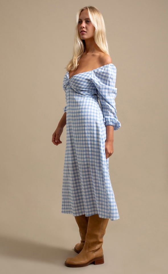 CDC Sweetheart LS Midi Dress Cream/blue