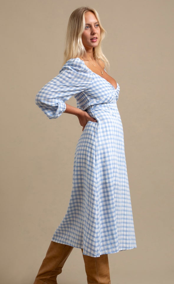 CDC Sweetheart LS Midi Dress Cream/blue