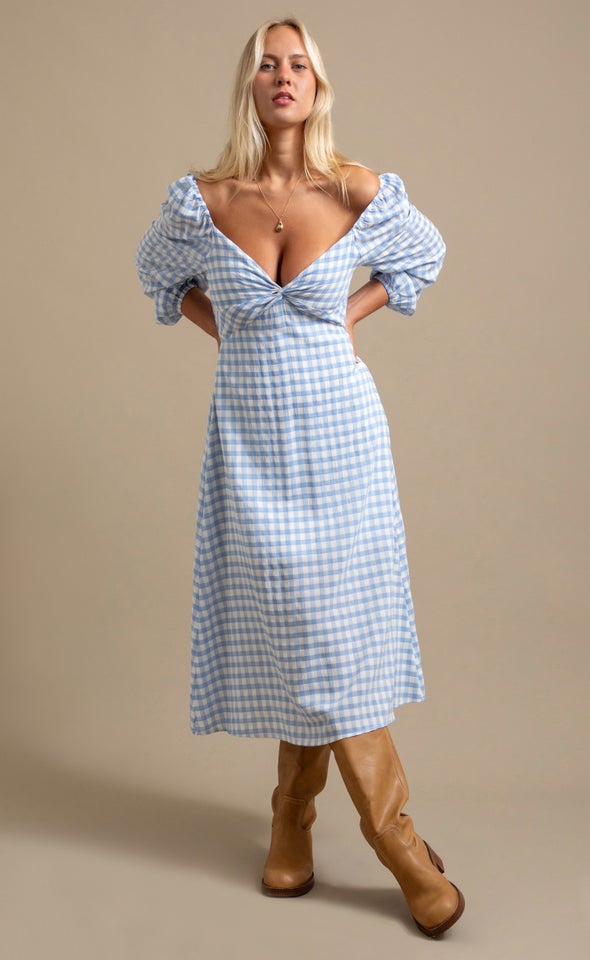 CDC Sweetheart LS Midi Dress Cream/blue