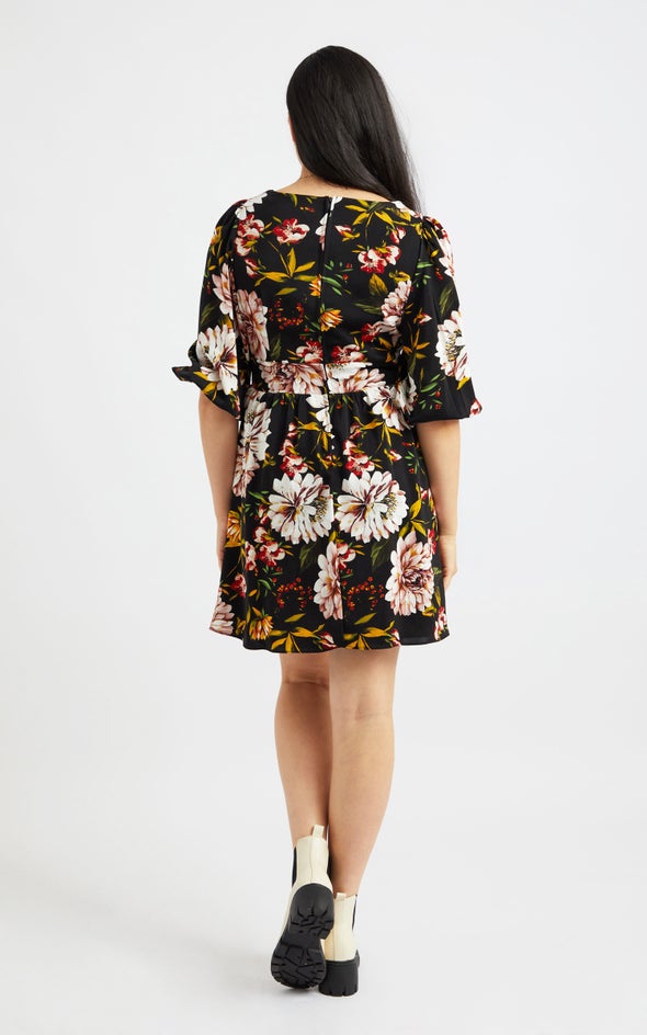 CDC Sweetheart Puff Sleeve Dress Black/floral