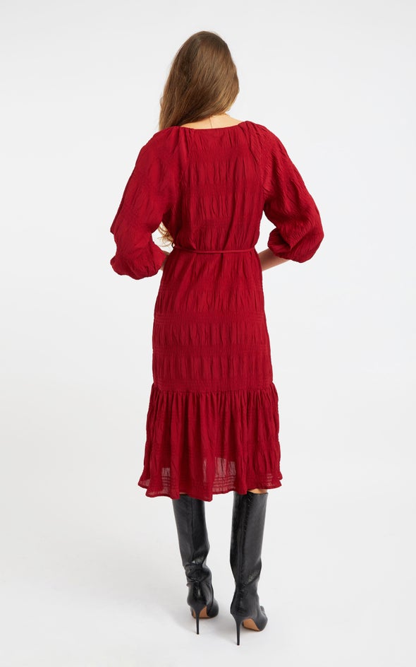 CDC Textured Midi Shirt Dress Red Wine
