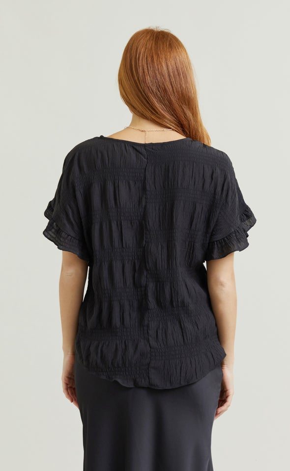 CDC Textured Ruffle Tee Black