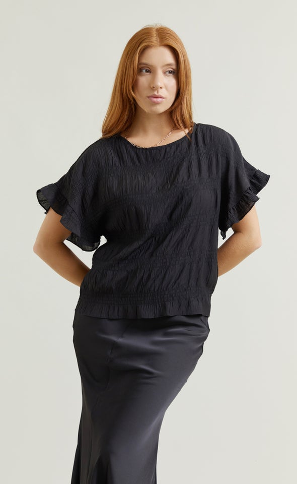 CDC Textured Ruffle Tee Black