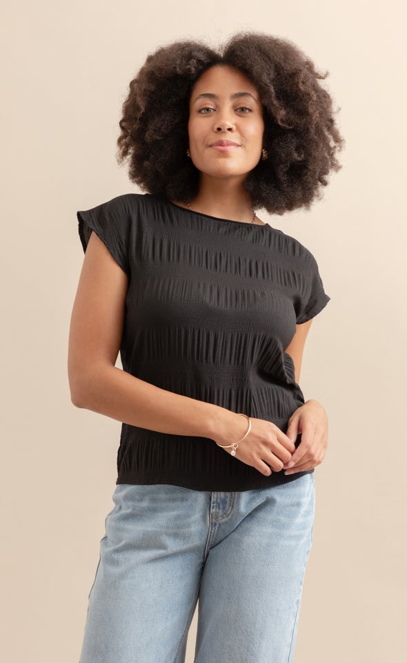 CDC Textured Scoop Neck Top Black