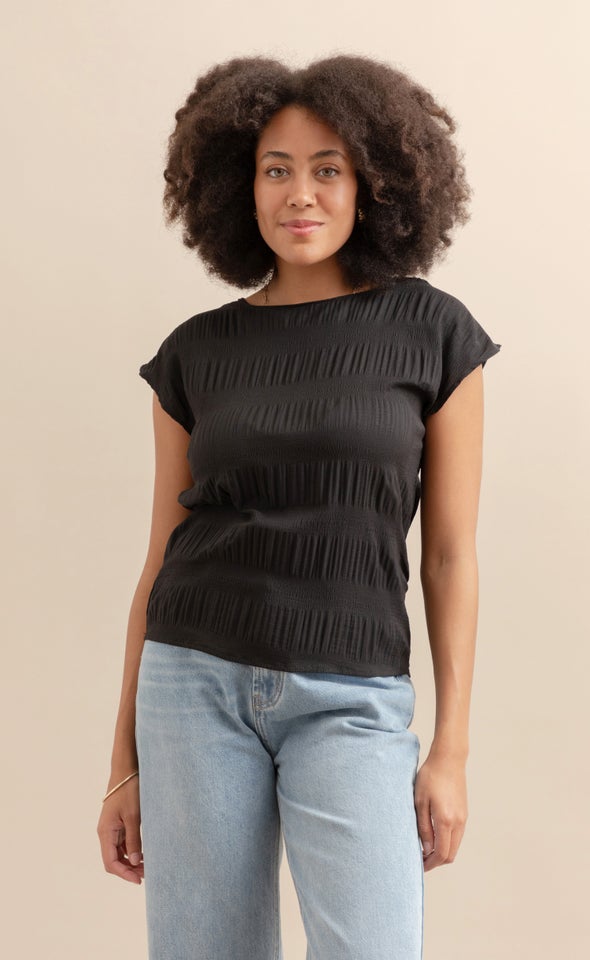 CDC Textured Scoop Neck Top Black