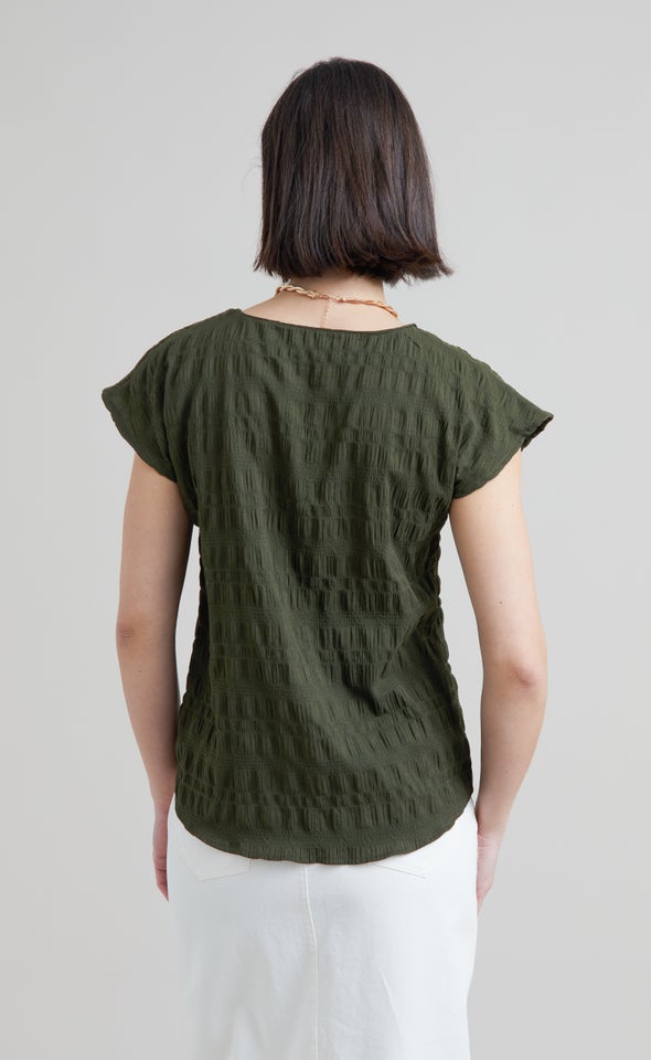 CDC Textured Scoop Neck Top Khaki