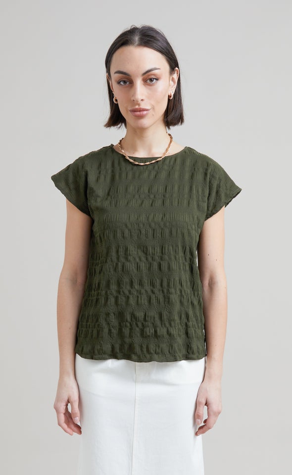 CDC Textured Scoop Neck Top Khaki