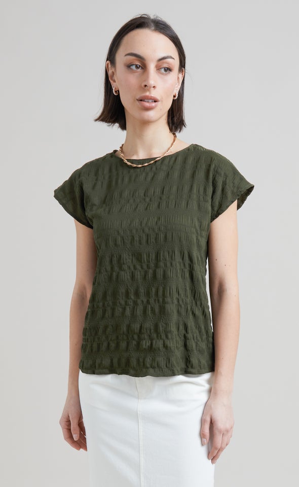 CDC Textured Scoop Neck Top Khaki