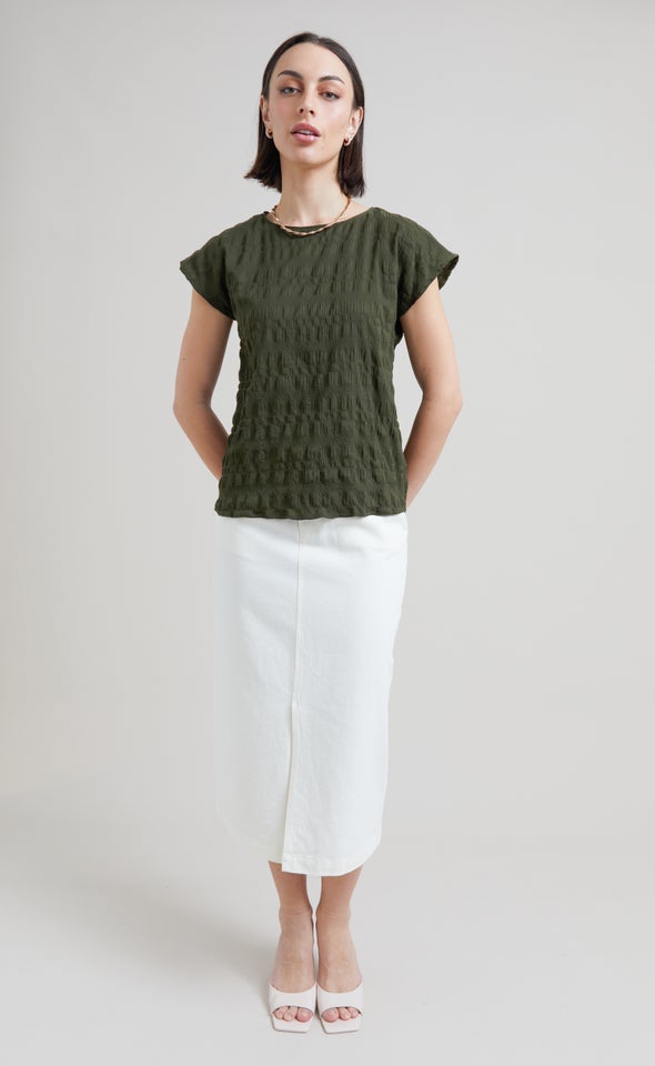 CDC Textured Scoop Neck Top Khaki