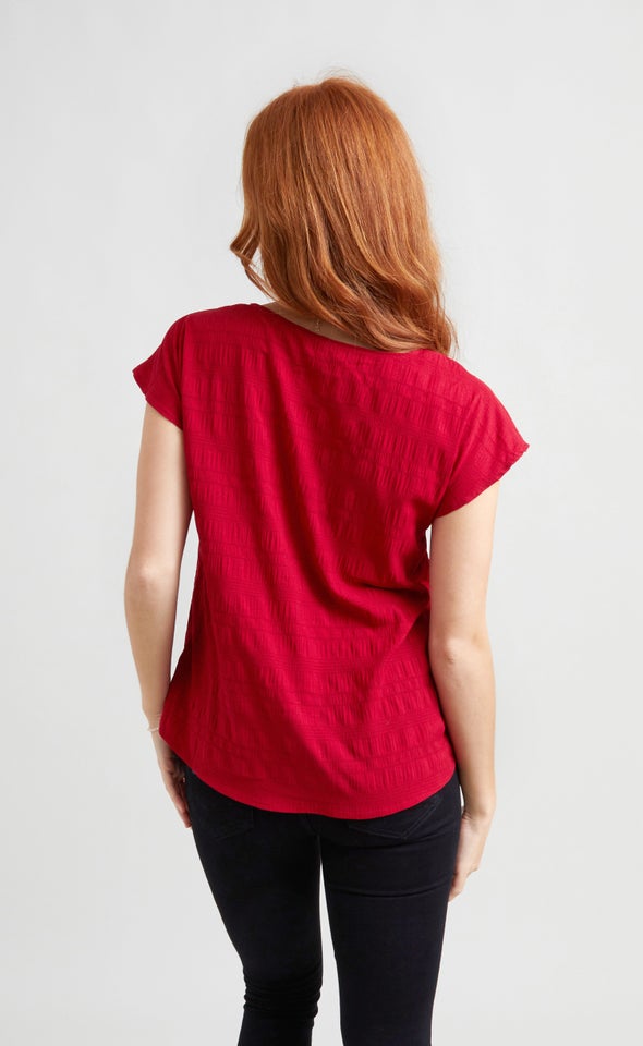 CDC Textured Scoop Neck Top Red Wine