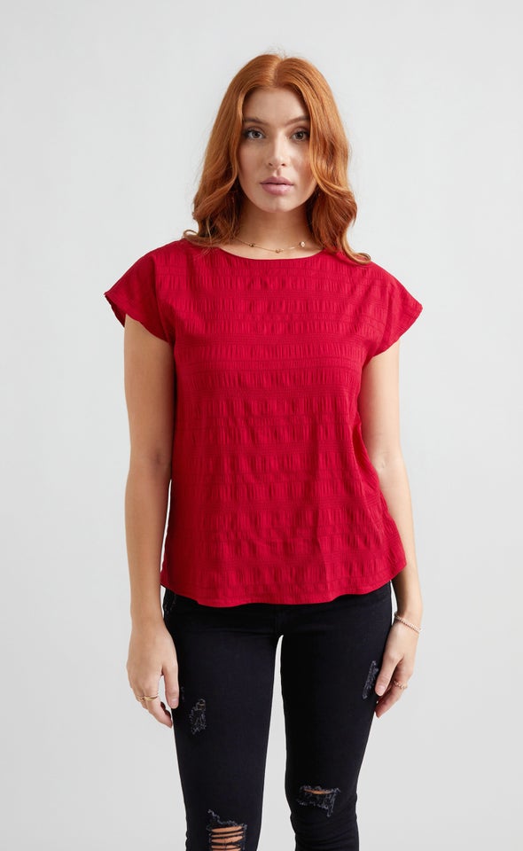 CDC Textured Scoop Neck Top Red Wine