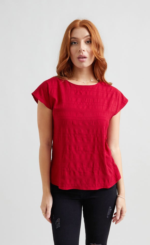 CDC Textured Scoop Neck Top Red Wine