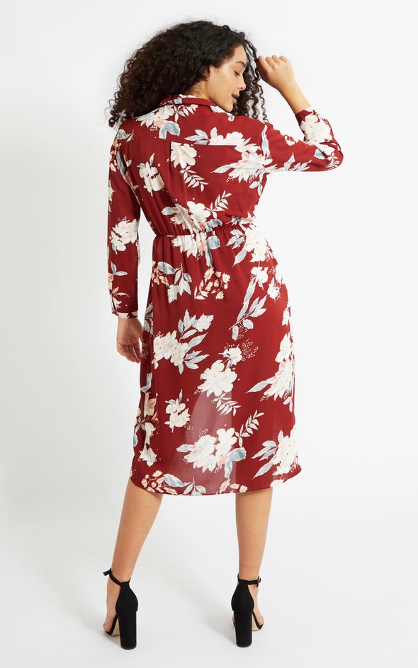 CDC Wrap Detail Shirt Dress Maroon/floral