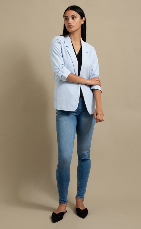 Chambray Look Blazer Light Blue