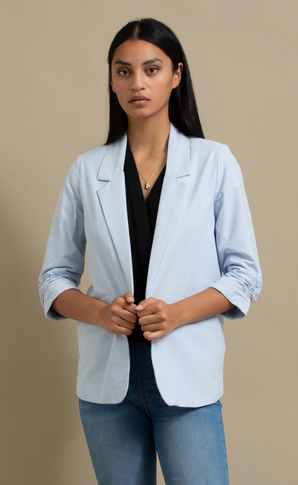 Chambray Look Blazer Light Blue