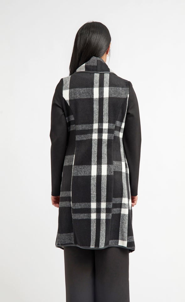 Checked Drape Front Coat Blk/white