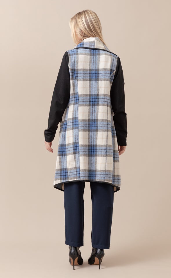 Checked Draped Front Coat Blue/grey Check