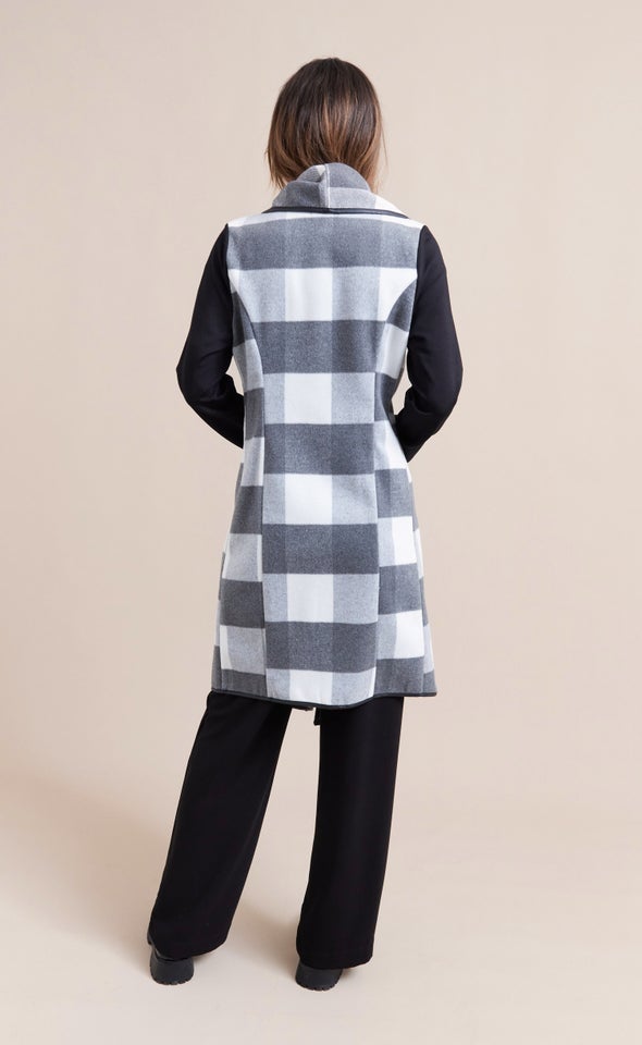 Checked Draped Front Coat Charcoal Check