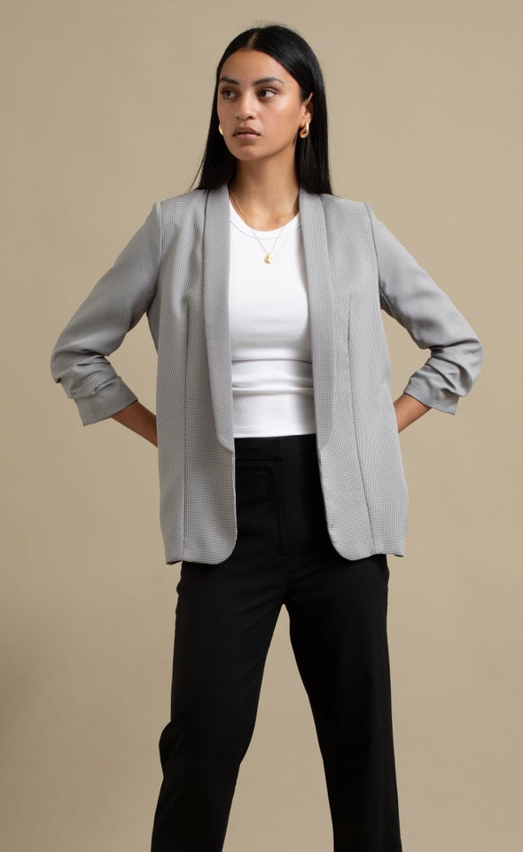 Checked Open Blazer Navy/white