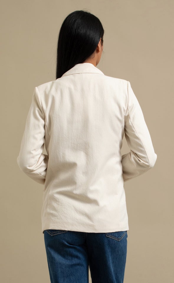 Checked Roll Sleeve Blazer Natural/white