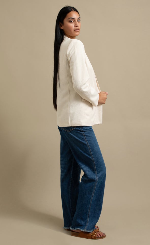 Checked Roll Sleeve Blazer Natural/white