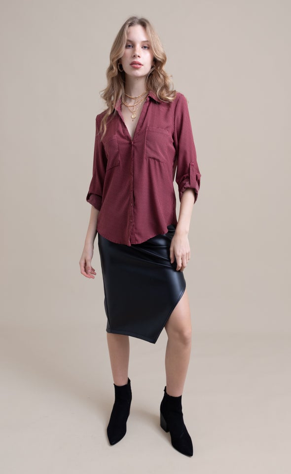 Checked Roll Sleeve Shirt Berry/blk